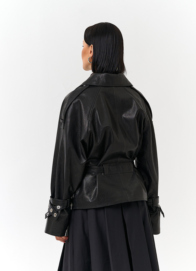 фото Женская куртка из натуральной кожи с поясом модель № 32886