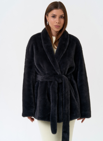 Женская шуба из эко меха с воротником шаль