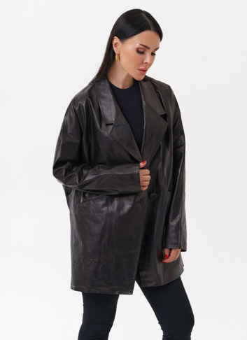 Жакет удлиненный из натуральной кожи