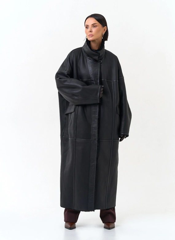Женская двухсторонняя дубленка оверсайз фото