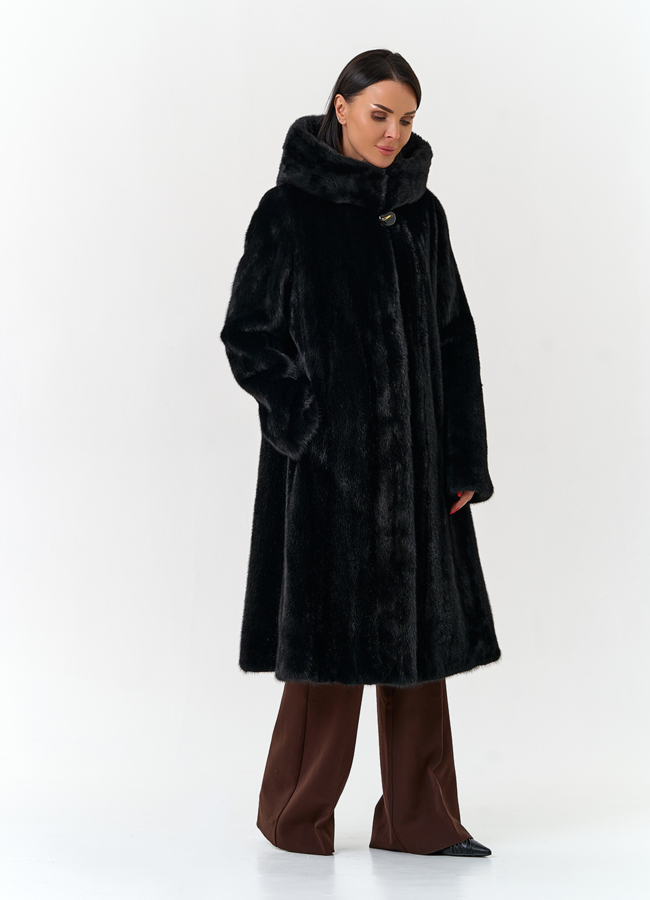 Шуба из меха норки с капюшоном модель № 32681 универмаг малина