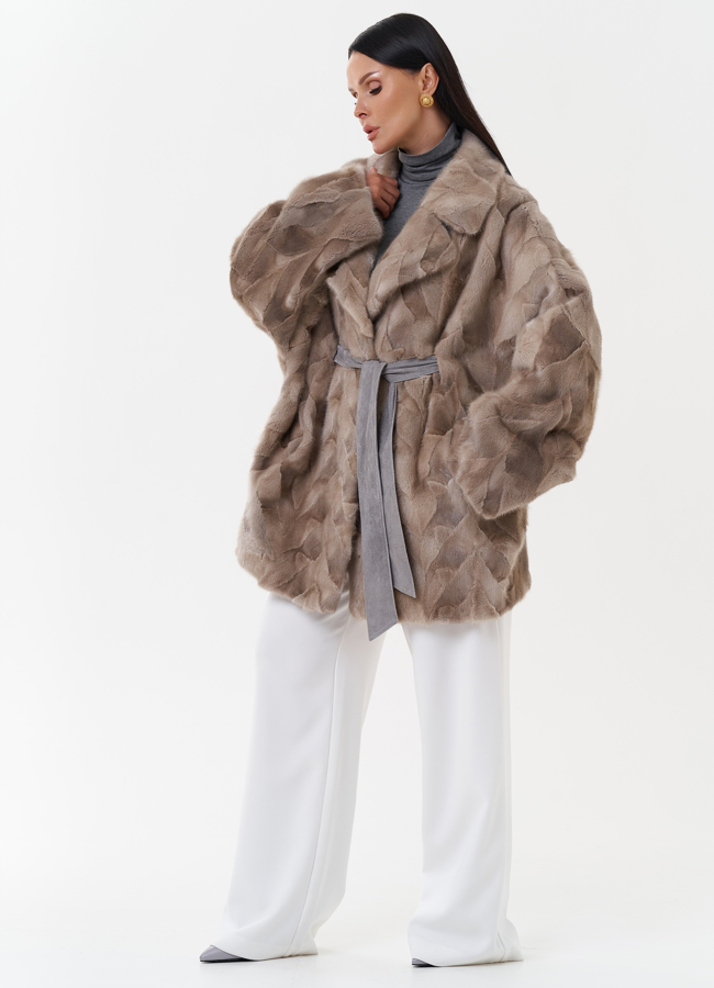 Шуба из меха скандинавской норки с поясом модель № 27626 в кредит