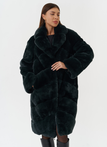 Шуба из меха кролика зеленого цвета Шуба из меха кролика зеленого цвета