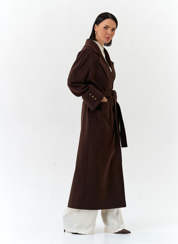 Женское длинное пальто с английским воротником