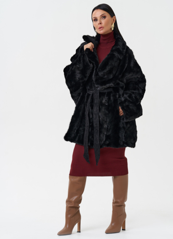 Шуба из меха норки с английским воротником