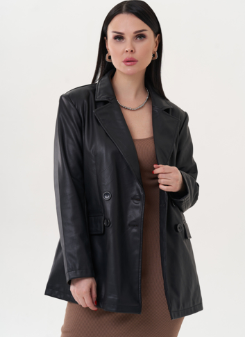 Пиджак черного цвета из эко кожи