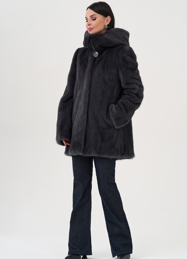 Шуба из норки в цвете графит модель № 31328 универмаг малина