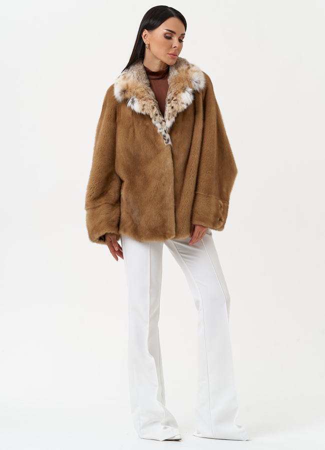 Куртка из меха норки с воротником их меха рыси модель № 31169 универмаг малина