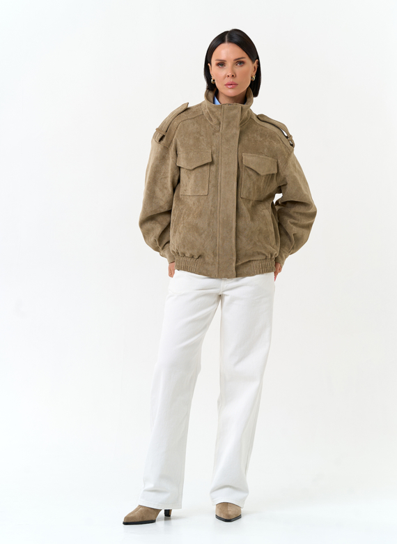 Женская куртка бомбер из эко замши