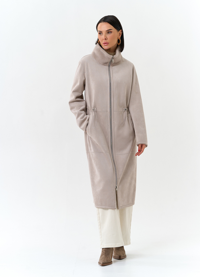 Светлая дубленка из эко замши модель № 32692 универмаг малина