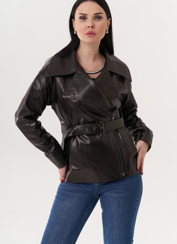 Кожаная куртка "косуха" с английским воротником