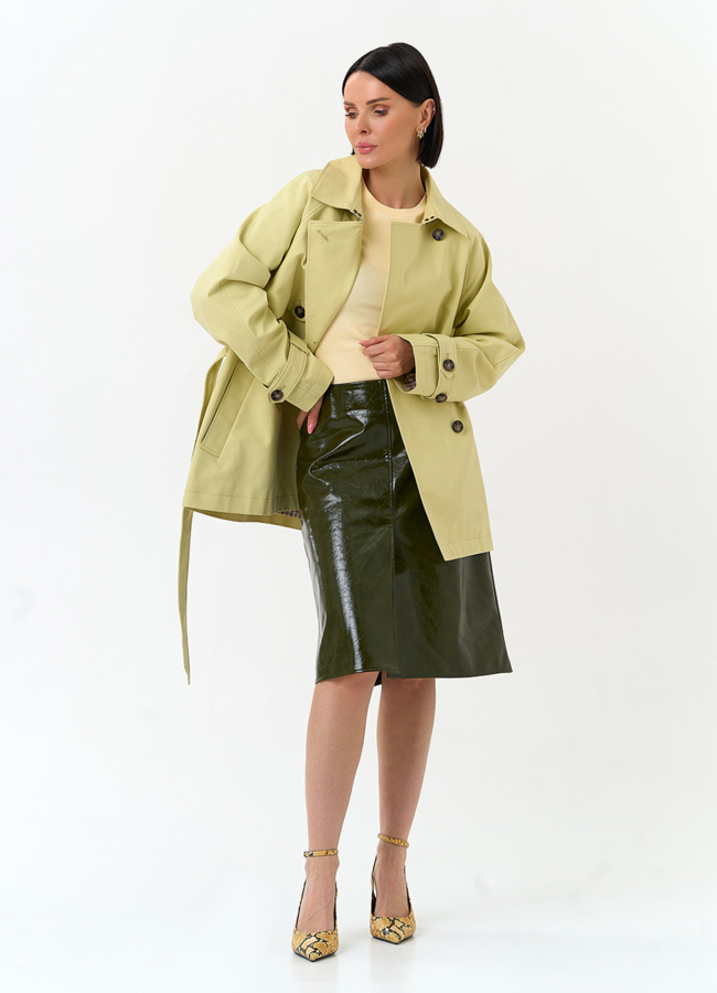 Женский укороченный плащ с поясом модель № 33192 в кредит