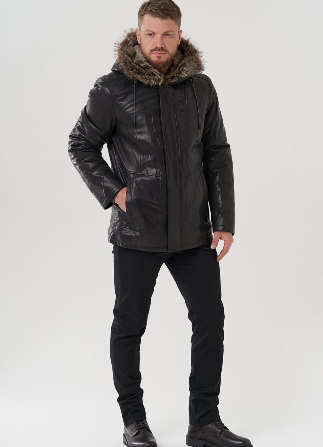 Мужская куртка с капюшоном на мехе из волка модель № 82262 универмаг малина