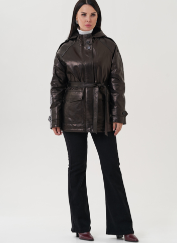 Куртка из натуральной кожи черного цвета с поясом Куртка из натуральной кожи черного цвета с поясом