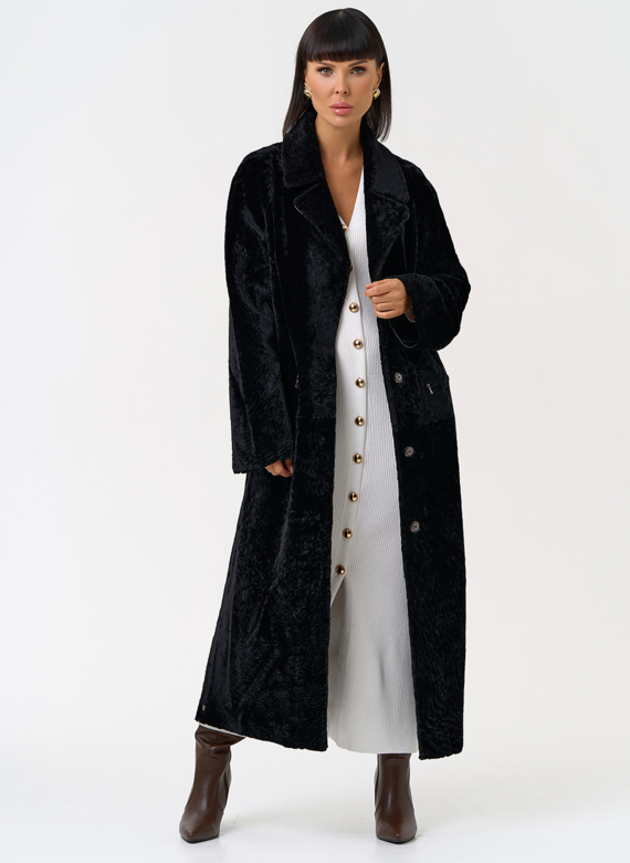 Женская двухсторонняя дубленка с английским воротником