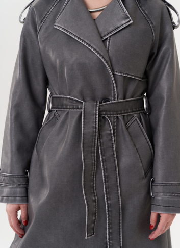 Плащ из эко кожи с поясом