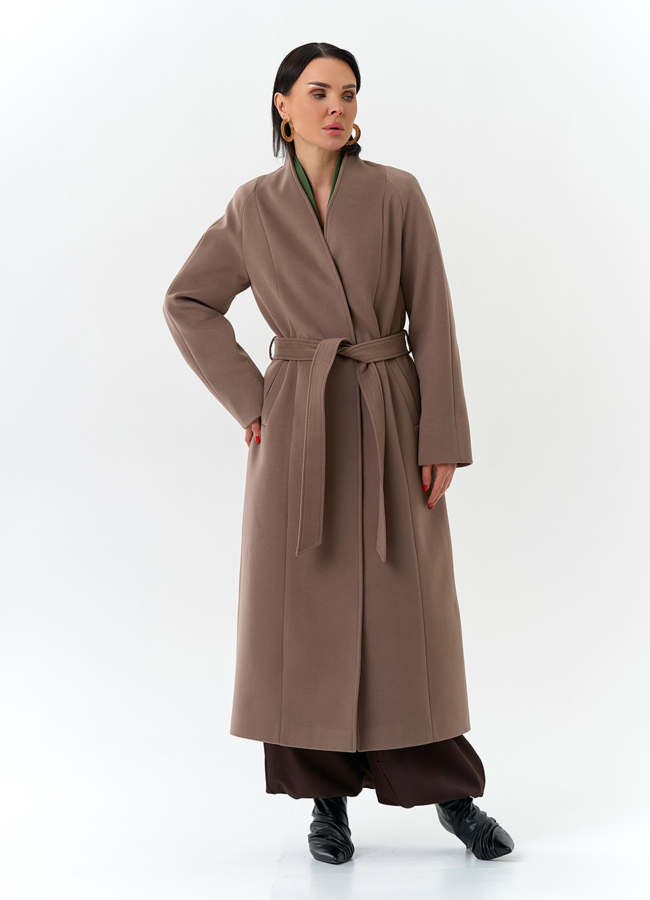 Женское пальто с поясом модель № 32686 универмаг малина