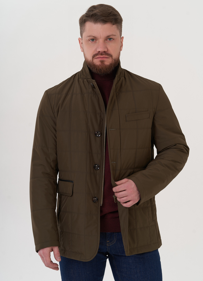 Мужская стеганая куртка цвета хаки модель № 26914 в кредит