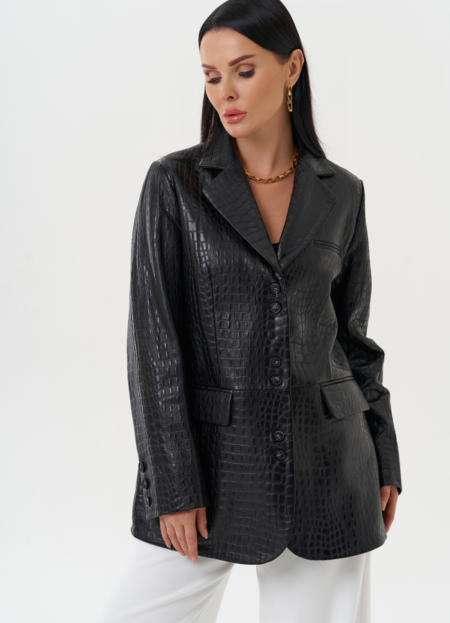 Жакет из натуральной кожи черного цвета модель № 27825 универмаг малина