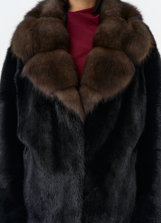 Шуба из меха норки с воротником из меха куницы модель № 31498 универмаг малина