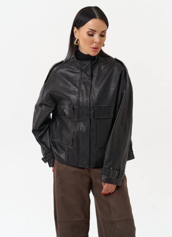 Женская куртка-рубашка из натуральной кожи  прямого силуэта