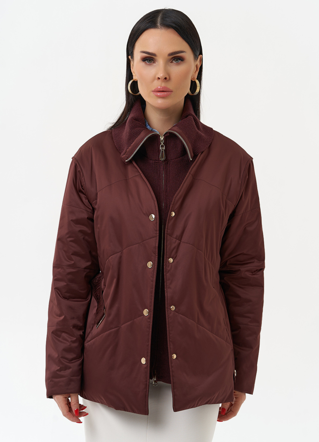 Женская утепленная куртка с поясом модель № 30052 меха малина
