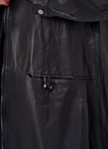 Длинный кожаный плащ с капюшоном